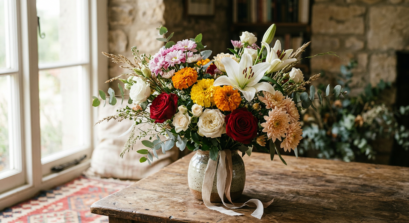 An assortment of culturally diverse flowers arranged together respectfully